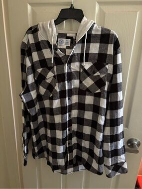 Black and White Hurley Plaid Hooded Flannel Shirt